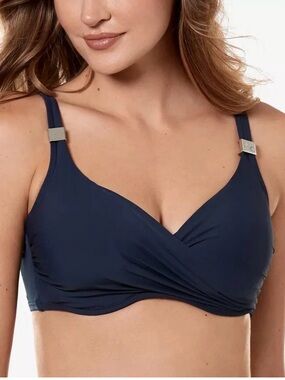 Miraclesuit 36DD Cup Midnight Blue Surplice Bra Top Swimsuit